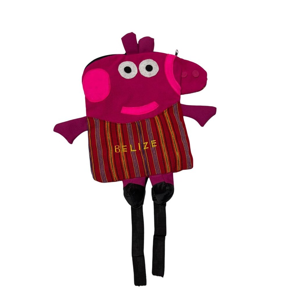 Pink Belize Embroidered Kids Backpack With Striped Design & Fun Animal Shape